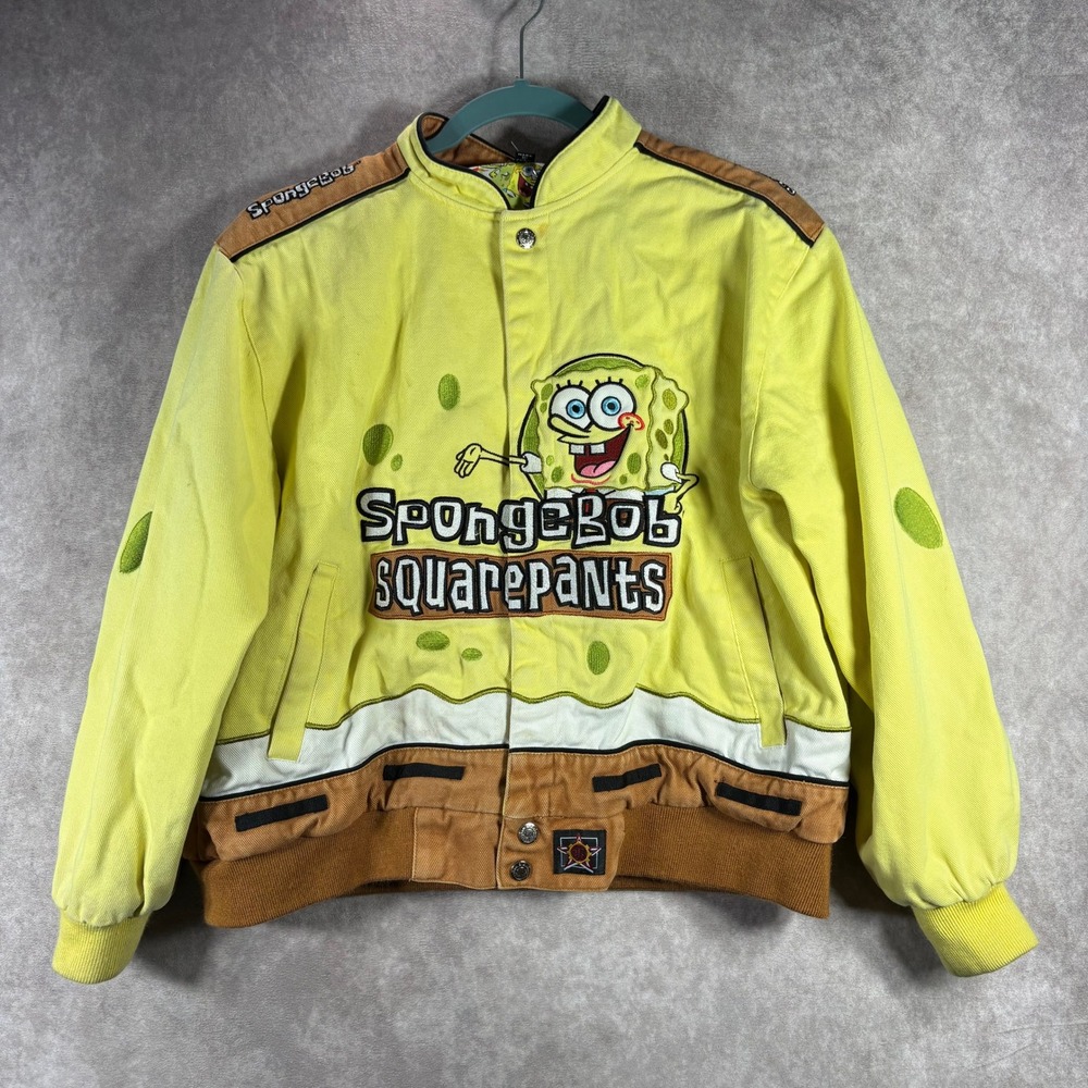 Vintage Spongebob Squarepants JH Design Jacket Kid XXL 18-20 Yellow Racing Twill